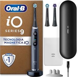 Oral-B Spazzolino Elettrico Ricaricabile iO 9 Nero, 3 Testine Di Ricambio, 1 Custodia Da Viaggio con caricatore. 1 Spazzolino