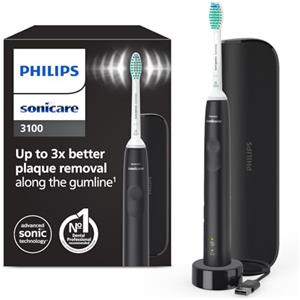 Philips Sonicare 3100 spazzolino elettrico sonico, sensore di pressione e timer, custodia da viaggio, colore nero, HX3673/14