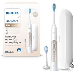 Philips Sonicare ExpertClean 7500 spazzolino elettrico, spazzolino sonico con app, sensore di pressione, custodia da viaggio, bianco-oro, modello HX9691/02