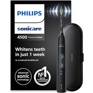 Philips Sonicare ProtectiveClean 4500 spazzolino elettrico, spazzolino sonico con 2 modalità di spazzolamento, Clean e White, sensore di pressione, timer e custodia da viaggio, nero, modello HX6830/53