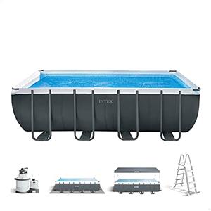 Intex 26356NP - Piscina Fuori Terra Ultra XTR Frame Rettangolare, Pompa Filtro 5700 L/h, Scaletta, Telo Base e Copertura, 17203 L, Acciaio e PVC, Grigio, 549x274x132 cm