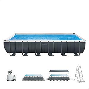 Intex 26364NP - Piscina Fuori Terra Ultra XTR Frame Rettangolare, Pompa Filtro 7900 L/h, Scaletta, Telo Base e Copertura, 31805 L, Acciaio e PVC, Grigio, 732x366x132 cm