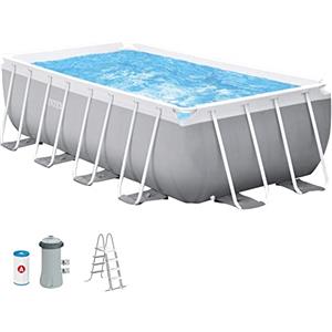 Intex 26790NP - Piscina Fuori Terra Prisma Frame Rettangolare, Pompa Filtro 2006 L/h, Scaletta, 8418 L, Acciaio e PVC, Grigio, 400x200x122 cm