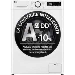 LG AI DD F4R3009NSWB Lavatrice Classe A -10%, 9kg Serie R3, Carica Frontale, 1400 giri, AIWash, Lavaggio a vapore, Motore Direct Drive, Cestello a bolle, Smart Diagnosis, Libera installazione, Bianca