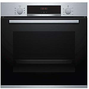 Bosch Elettrodomestici HBA513BS1, Forno da incasso, Aria Calda 3D: Cottura uniforme fino a 3 livelli, Display LED rosso, Manopole a scomparsa, Acciaio, 60 x 60 cm