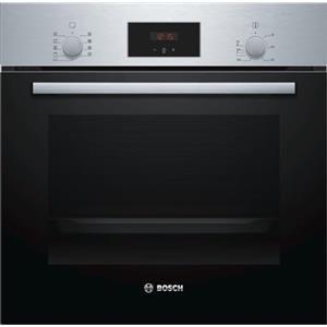 Bosch HBF114BS1 Serie 2, Forno da incasso, Cottura uniforme fino a 3 livelli, Manopole a scomparsa, Display digitale LED rosso, Idrolisi, Acciaio, 60 x 60 cm, Versione Esclusiva Amazon