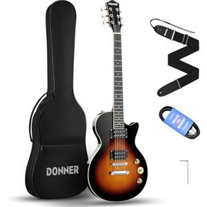 Donner LP Chitarra Elettrica Kit da 39 pollici Chitarre Elettriche con borsa, cinturino, cavo (Sunburst, DLP-124G)