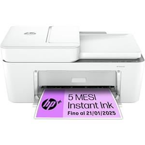 HP DeskJet 4220e 588K43, Stampante Multifunzione a Getto d'Inchiostro A4 a Colori, Fronte e Retro Manuale, 8,5 ppm, Wi-Fi, ADF, Fax da mobile, 5 Mesi di Inchiostro Instant Ink Inclusi, Bianca