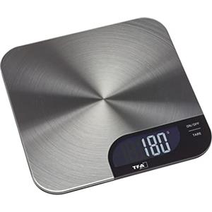 TFA Dostmann bilancia da cucina digitale CHEESECAKE, 50.2006.60, facile da pulire, funzione di pesatura tara, supporto antiscivolo, fino a 5 kg, in acciaio inox, argento