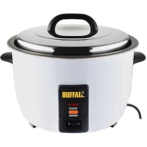 Buffalo Cuociriso commerciale da 1055 kW, 4 litri, bianco, capacità riso: 10 litri cotto/4,2 litri asciutto, pentola antiaderente, passaggio automatico da cottura a caldo, misura riso e spatola