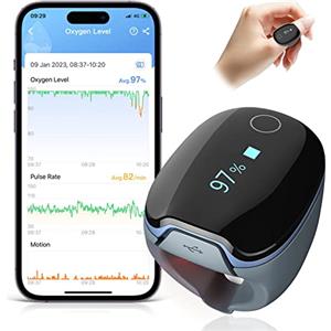 ViATOM O2 Ring Saturimetro Da Dito, Misuratore Ossigeno Da Dito, Pulsossimetro Da Dito con Bluetooth e App, Traccia Continuamente il livello di Ossigeno e la Frequenza Cardiaca, con Allarme