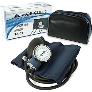 Mobiclinic, Misuratore di pressione da braccio, Con custodia, Macchinetta pressione aneroide, Misura pressione sanguigna, Marchio europeo, Sfigmomanometro, Pompa in gomma, Facile da usare, blu