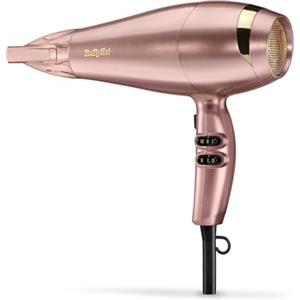 BaByliss 5336PE Asciugacapelli Rose Gold 2100W, Funzione ionica anti-crespo, leggero, asciugatura rapida, concentratore, 3 temperature/2 velocità, tasto aria fredda, filtro rimovibile, cavo da 2.2m