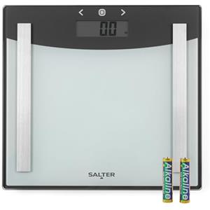 Salter 9137 SVWH3R, Bilancia Pesapersone Compatta Professionale in Vetro Premium, Max 180 kg, Rileva Peso, Grasso Corporeo/Acqua, Bmi, Modalità Atleta, 8 Utenti in Memoria, Piedini, Batterie incluse