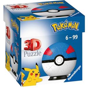 Ravensburger - Puzzle 3D, Pokémon Pokéball Blu e Rossa, per Adulti e Bambini 6+ Anni, Idea Regalo, 54 Pezzi, Include Supporto per Esporlo