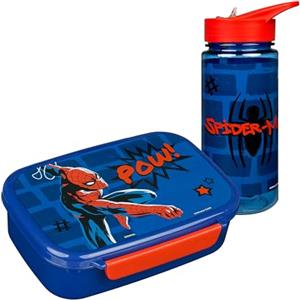 Scooli - Set di stoviglie per Bambini Spider Man - Set Composto da Cestino per Il Pranzo e biberon - Ideale per la Scuola o l'asilo - per Bambini dai 4 Anni - in plastica - Senza BPA