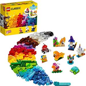 LEGO Classic Mattoncini Trasparenti Creativi con Animali Giocattolo da Costruire (Leone, Uccello e Tartaruga), Giochi Creativi per Bambini e Bambine da 4 Anni in su, Idee Regalo di Compleanno 11013