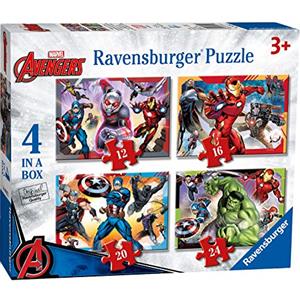 Ravensburger - Puzzle Avengers A, Collezione 4 in a Box, Idea Regalo per Bambini 3+ Anni, Gioco Educativo e Stimolante, 4 Puzzle 12-16-20-24 Pezzi, 19x14 cm