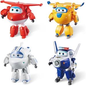 Super Wings- Robots Transformables Aereo Pezzi Transformers Robot, Macchinine Giocattolo Regalo Bambina 3 4 5 6 Anni, Stagione 2 Jett+ Paul+ Donnie+ Astra, 12cm, Colore, EU730206