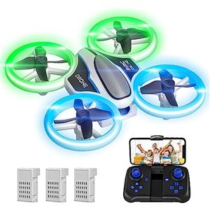 AVIALOGIC Mini Drone con Telecamera 720P HD per Bambini e Principianti, Droni Quadricottero RC con Luci LED e 3 Batterie, Giocattolo Regalo per Ragazzi e Ragazze, Verde