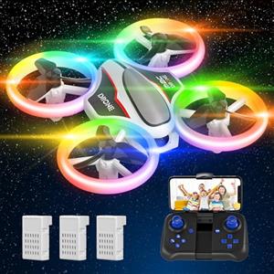 AVIALOGIC Mini Drone con Telecamera 720P HD per Bambini e Principianti, Droni Quadricottero RC con Luci Colorate e 3 Batterie, Giocattolo Regalo per Ragazzi e Ragazze