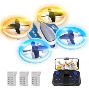 AVIALOGIC Mini Drone con Telecamera 720P HD per Bambini e Principianti, Droni Quadricottero RC con Luci LED e 3 Batterie, Giocattolo Regalo per Ragazzi e Ragazze, Arancia