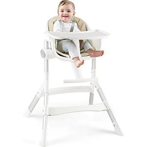 COSTWAY Seggiolone Pappa per Bambini 6-36 Mesi Fino a 15kg, Seggiolone Convertibile 2 in 1 con Altezza Regolabile in 5 Posizioni, Vassoio Rimovibile e Lavabile, in Alluminio (Beige)