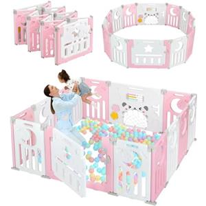 Dripex Box Bambini modulare 150×150 cm, Box per Bambini, Recinto per Bambini pieghevole, Box neonato in forma adattabile, Recinto bambini in plastica, Rosa