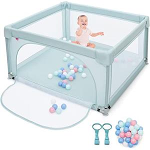 RELAX4LIFE Box Recinto per Bambini, Centro di Attività per Bambini dai 6 Mesi ai 3 Anni (120x120cm, B: 50 Palline+2 Anelli.BLU)