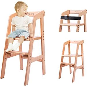 YOLEO Seggiolone Pappa in Legno, Sedia da Bambini per Studio e Mangiare, Altezza Regolabile da 46 a 52 cm, Carico da 90KG, per Bambini 8+ Mesi, Colore del legno