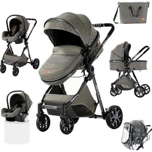 Prokoke Passeggino Trio, Passeggino 3 in 1 con Design Pieghevole in Un Clic, Trio Passeggino Neonati con Due Modi Reversibili per Spingere, Trio con Lega di Alluminio a Cornice (225 Deep Grey)