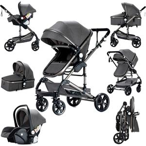 Prokoke Passeggino Trio, Passeggino 3 in 1 con Una Lega di Alluminio a Cornice, Trio Passeggino Neonati con Due Modi Reversibili per Spingere, Trio con Design Pieghevole in Un Clic (739 Grey-1)