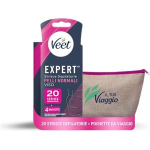 Veet Strisce Depilatorie Viso Expert 20 Pelli Normali + Pochette da viaggio