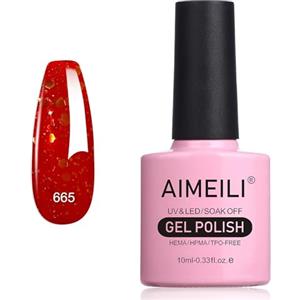 AIMEILI Smalto Semipermanente in Gel UV LED Smalto per Unghie Kit Smalti Semipermanenti Soak off Gel Colori per Manicure - Glitter Rosso Natalizio (665) 10ml