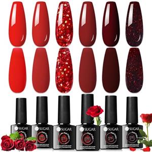 UR SUGAR Smalto Semipermanente Unghie Rosso, 6 Colori Smalti Semipermanenti per Unghie Rosso Scuro Brillante Bordeaux, Gel Semipermanente UV LED Soak Off Nail Art per San Valentino, Natale