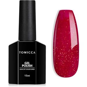 TOMICCA - Smalto UV per unghie natalizie, rosso glitterato, 15 ml, rosso glitterato, smalto gel Soak Off UV/LED, per nail art fai da te o per saloni