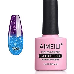 AIMEILI Smalto Semipermanente per Unghie in Gel Soak Off UV LED Smalti Gel per Unghie che Cambia Colore con la Temperatura - Glitter Purple to Glitter Blue Full Shimmer/Diamond (TC06) 10ml