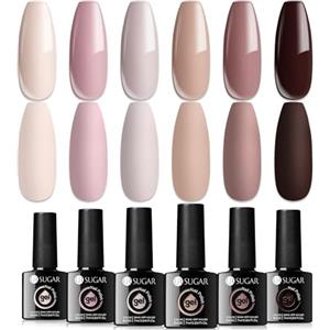 UR SUGAR ​UR SUGAR 7,5ML Smalto Semipermanente Unghie Nudo Naturale, Passione Unghie Gel per L'autunno Inverno Bianco Marrone Colori, Smalti Semipermanenti per Unghie UV/LED Nail Polish Manicure 6PCS