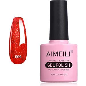 AIMEILI Smalto Semipermanente in Gel UV LED Smalto per Unghie Kit Smalti Semipermanenti Soak off Gel Colori per Manicure - Glitter Rosso Natalizio (664) 10ml