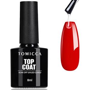 TOMICCA No Wipe Top Coat, Top Coat Shiny UV Gel Smalto Soak-Off UV / LED Smalto Gel Regalo per Salone Unghie Fai da Te Home, 8 ml