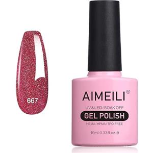 AIMEILI Smalto Semipermanente in Gel UV LED Smalto per Unghie Kit Smalti Semipermanenti Soak off Gel Colori per Manicure - Glitter Rosso Natalizio (660) 10ml