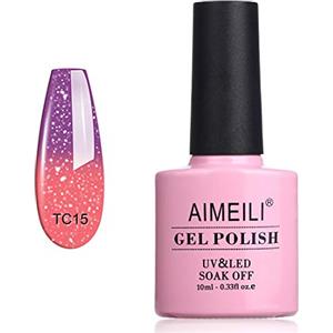 AIMEILI Soak Off UV LED Samlto in Gel Semipermanente che Cambia Colore con la Temperatura - New Glitter Purple To Pink (TC15) 10ml