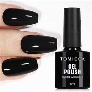 TOMICCA Smalto gel per unghie, 8 ml, colore nero, Soak Off, per manicure, fai da te, regali per la casa