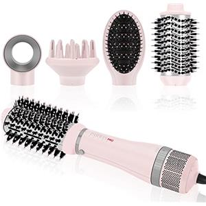 PARWIN PRO BEAUTY 4 IN 1 Styler, Spazzola Asciugacapelli PARWIN PRO BEAUTY Spazzola Elettrica per Capelli, Spazzola ad Aria Calda, Spazzola Phon per Capelli, 4 allegati, Lisciante, Volumizzante, Asciugare, 1000W, Rosa