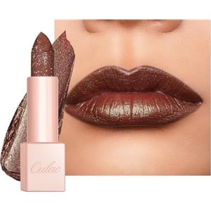 OULAC Rossetto Diamond Lustre, Rossetto Glitter Cioccolatini Altamente Pigmentato, Texture fine e Nessuna Sensazione Di Grana, Formula Idratante a Lunga Durata, Vegan (D06) Brown Diamond