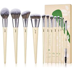 Jessup Pennelli Trucco Set di Pennelli Vegano 12 Pezzi Professionale premium Occhio Viso Pennello Kabuki fondazione polvere Ombretto evidenziatore contorno Capelli sintetici puri T327