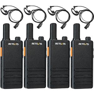 Retevis RT622P Walkie Talkie, 1620 mAh Ricaricabile Ricetrasmittenti USB-C Ultrasottile 15mm, VOX, Professionali Walkie Talkie Portatili con Auricolari per Ristoranti (4 Pezzi, Nero)