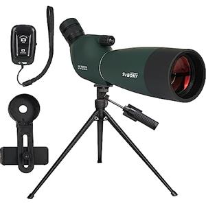 Svbony SV28PLUS Cannocchiale con Treppiedi Smartphone Adapter, 25-75x70mm con Controller Wireless, BAK4 A5 Vino Rosso FMC Digiscoping, Telescopi Spotting Scope per Adulti tiro a segno Tiro con l'arco