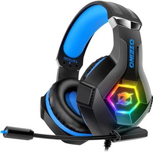 Ozeino Cuffie Gaming PS4 PS5 PC Xbox One, Cuffie con Microfono Cancellazione del Rumore, 3D Surround Sound, Cuffie Comfort con LED RGB