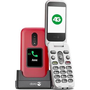 Doro 2880 4G - Telefono cellulare a conchiglia per anziani, semplice da usare, senza Internet, doppio schermo, tasti vocali, Bluetooth, telefono pieghevole, caricatore e supporto inclusi